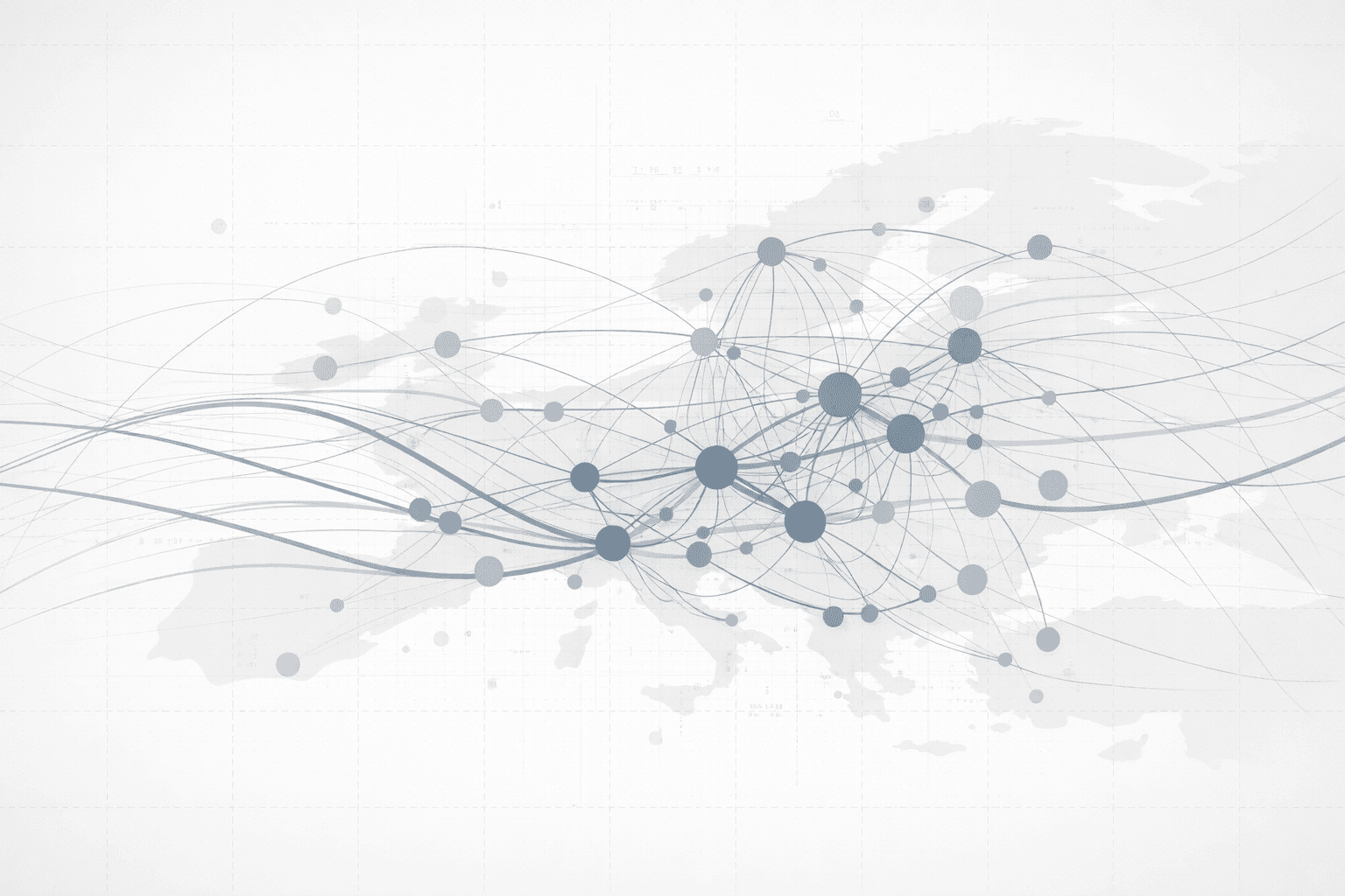 research-oriented key visual representing cross-border labour mobility as an abstract system of flows