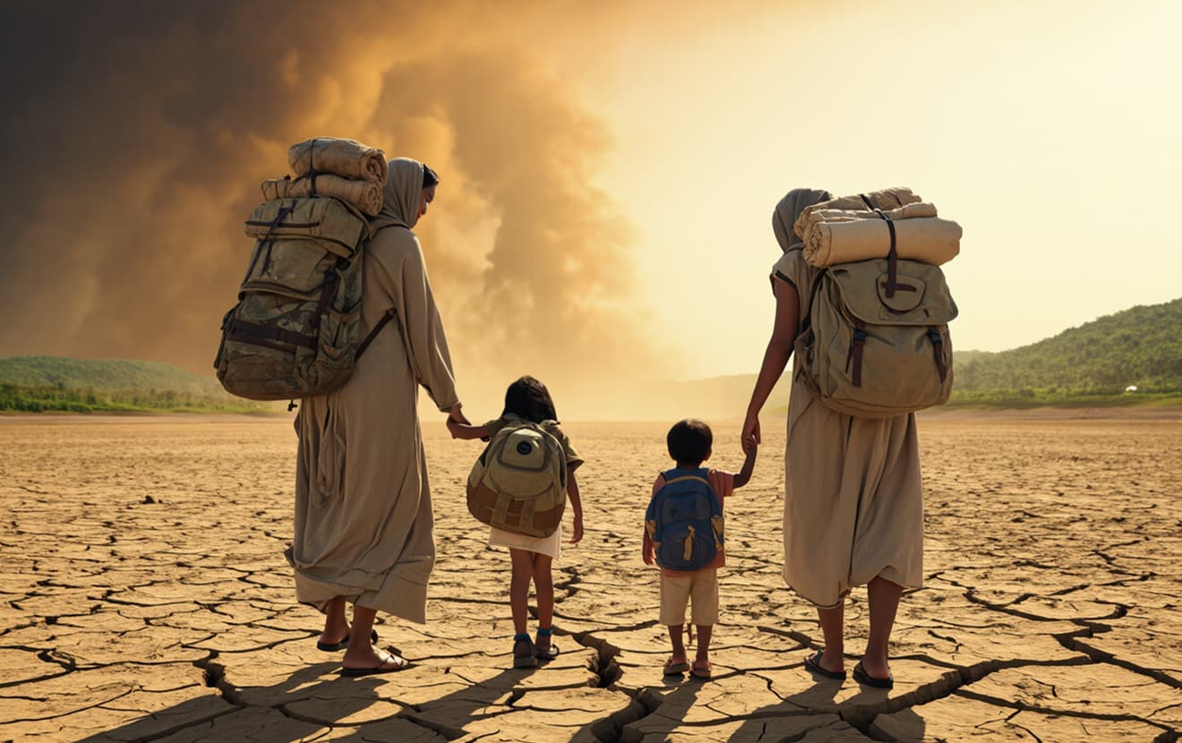 migrants walking through the desert