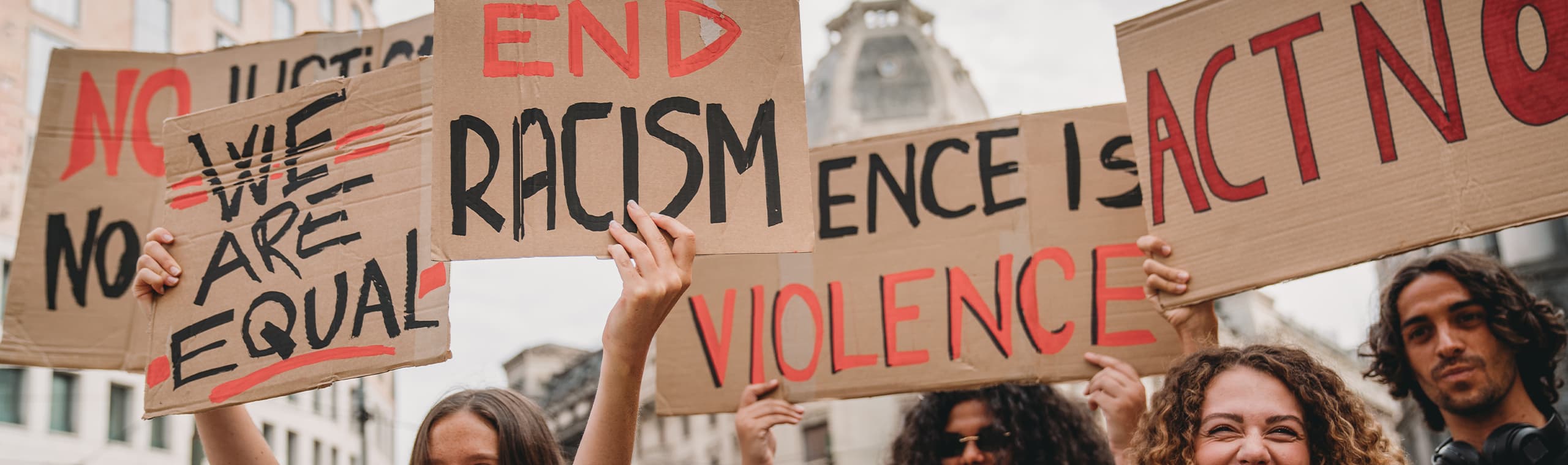 People are marching on strike against racism