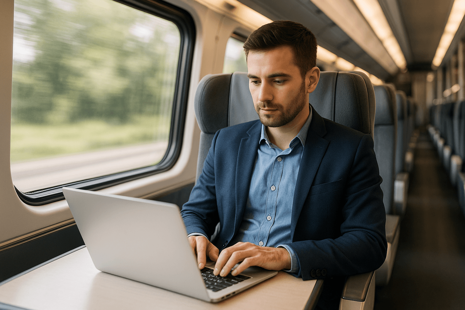 man commuting in the modern form of public transportation