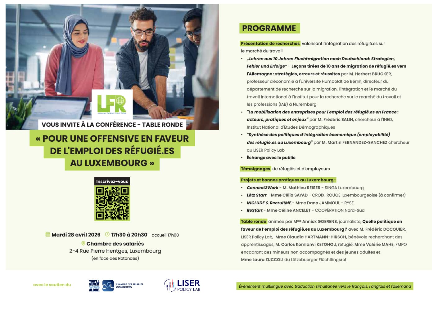 Conférence « Pour une offensive en faveur de l'emploi des réfugié.es au Luxembourg »