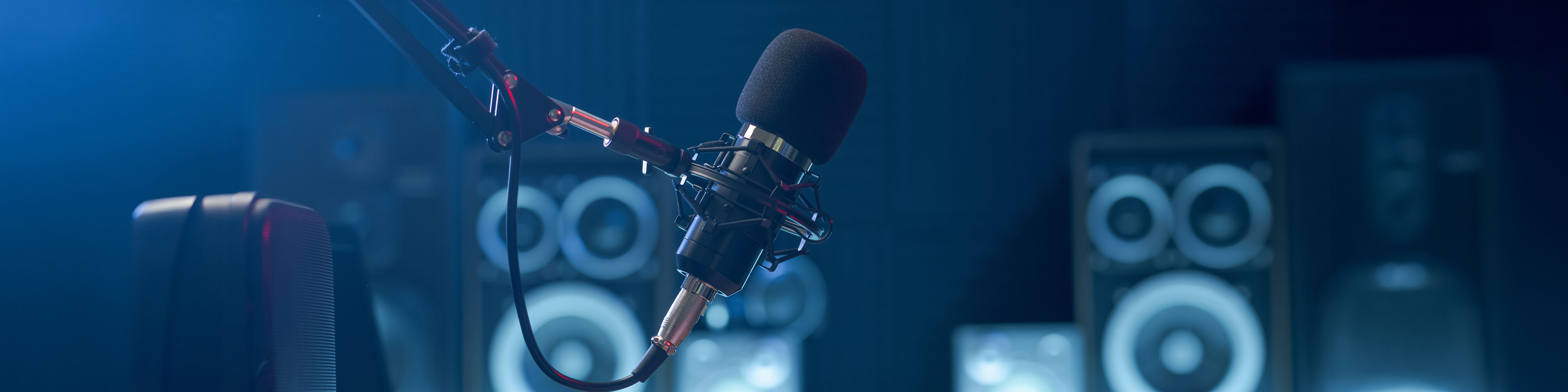 Professional radio station equipment. Podcatst recording studio.