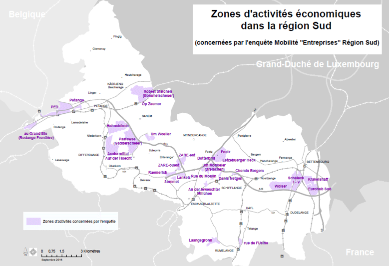 Zones d'activités économiques dans la région Sud (concernées par l'enquête Mobilité Entreprises Région Sud)